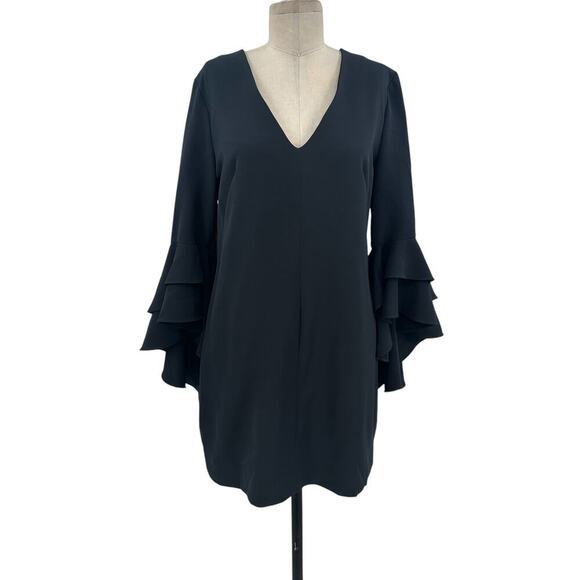 Milly Nicole Dress Mini Sheath 3/4 Length Bell Sleeves V-Neckline Blue Size 8 - Picture 1 of 12